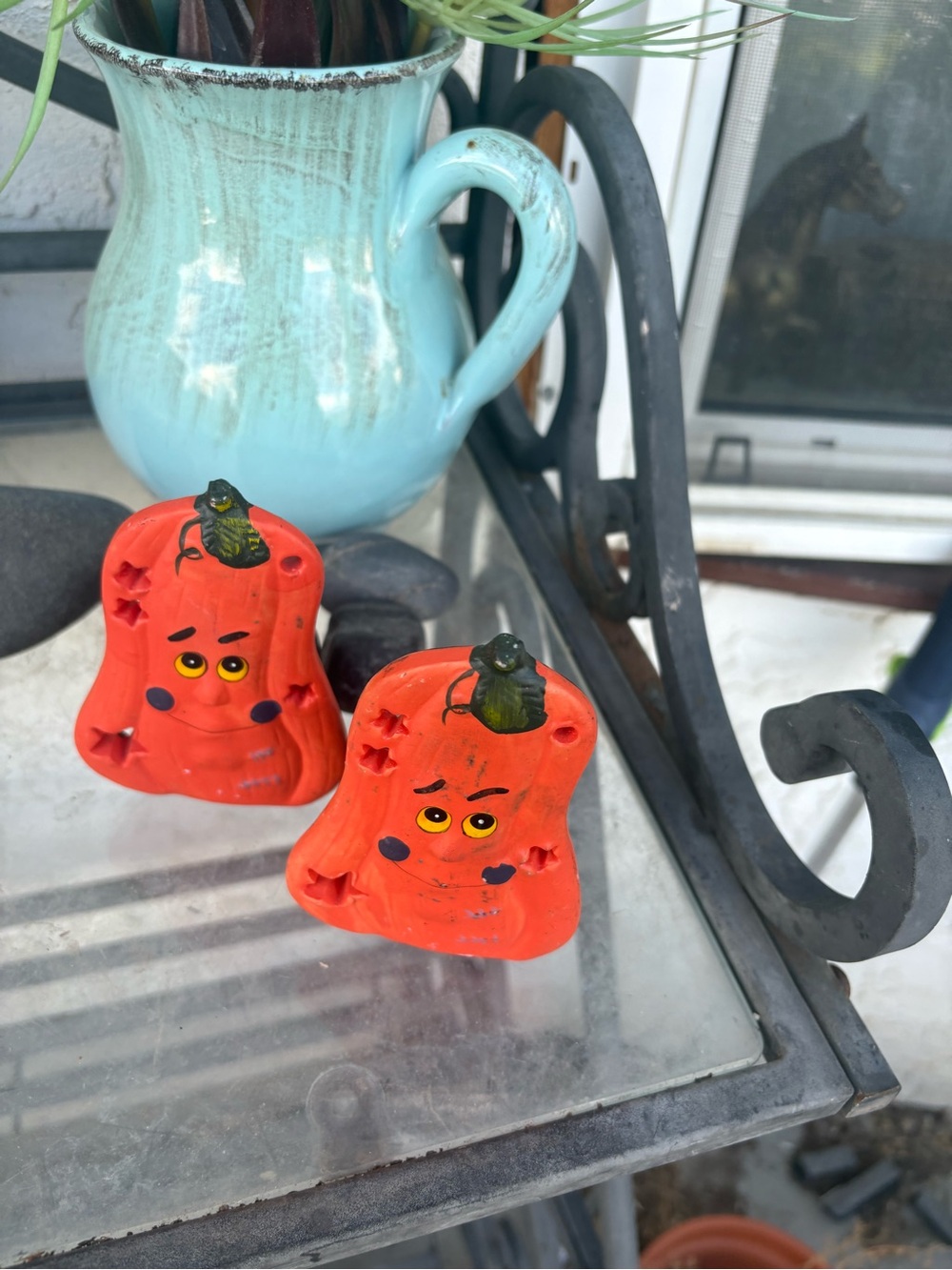 Two Vintage Candle Holders Orange Pumpkins